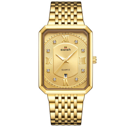Luxury Golden Watches Men Top Brand Designer Quartz Wristwatches Creative Rectangle Diamond Watch Waterproof Relogio Masculino