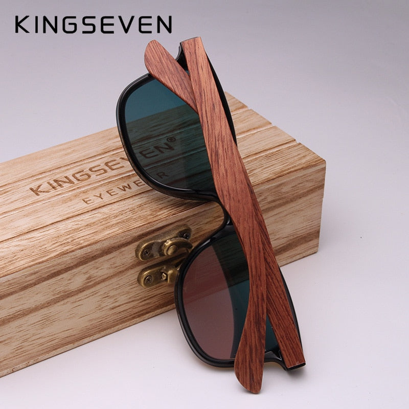 KINGSEVEN Brand Wooden Vintage Sunglasses Men Polarized UV400 Flat Lens Rimless Square Frame Women Sun Glasses Oculos Gafas