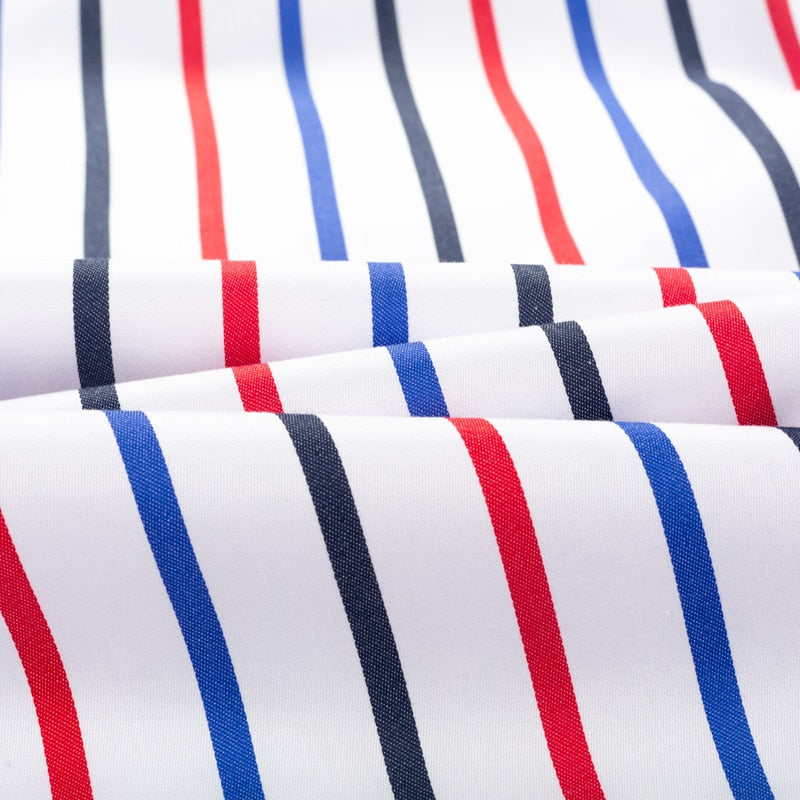 Men&#39;s Color Block Striped Wrinkle-Resistant Dress Shirt Long-Sleeve Standard-fit Hidden Button Collar Casual Pure Cotton Shirts