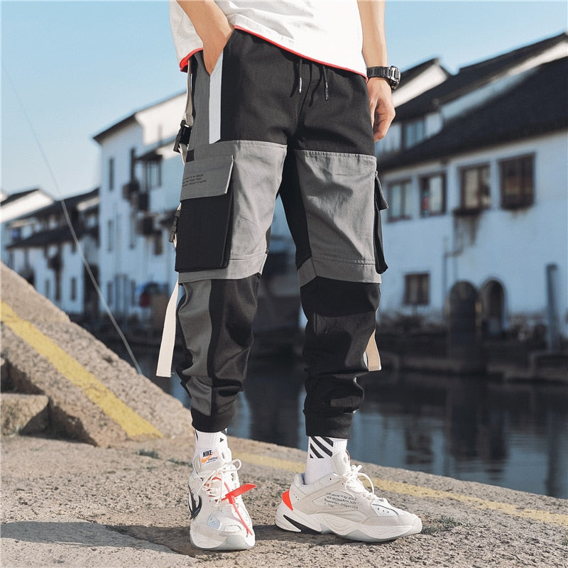Ribbons Harem Joggers Men Cargo Pants Streetwear 2022 Hip Hop Casual Pockets Track Pants Male Harajuku Fashion Trousers