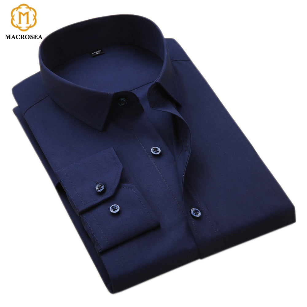 Men&#39;s Business Formal Shirts Men Work Shirts Plain Long Sleeve Solid Color Shirt No Pocket Office-wear Clothing