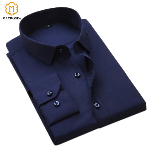 Men&#39;s Business Formal Shirts Men Work Shirts Plain Long Sleeve Solid Color Shirt No Pocket Office-wear Clothing