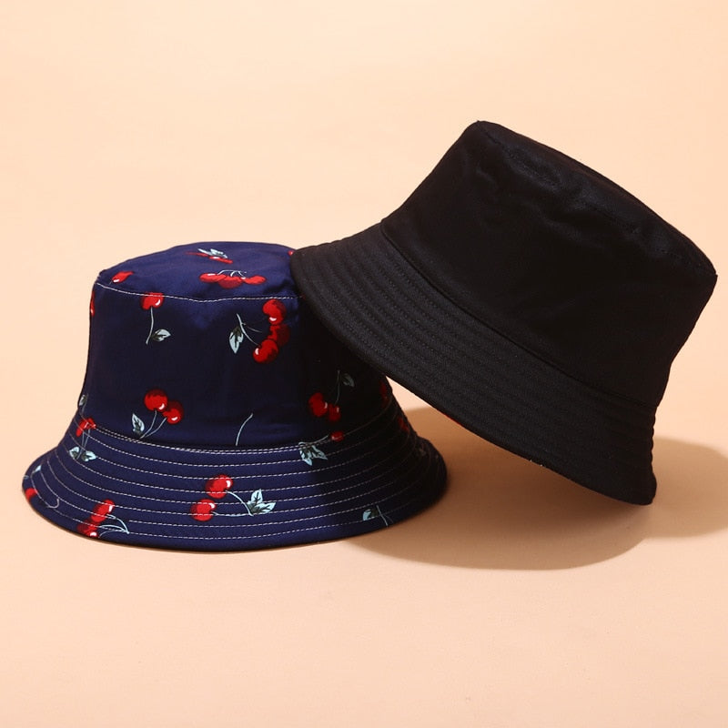 Panama Bucket Hats Women Men Reversible Fruit Banana Watermelon Cherry Print Fisherman Hat Casual Harajuku Hip Hop Bucket Cap