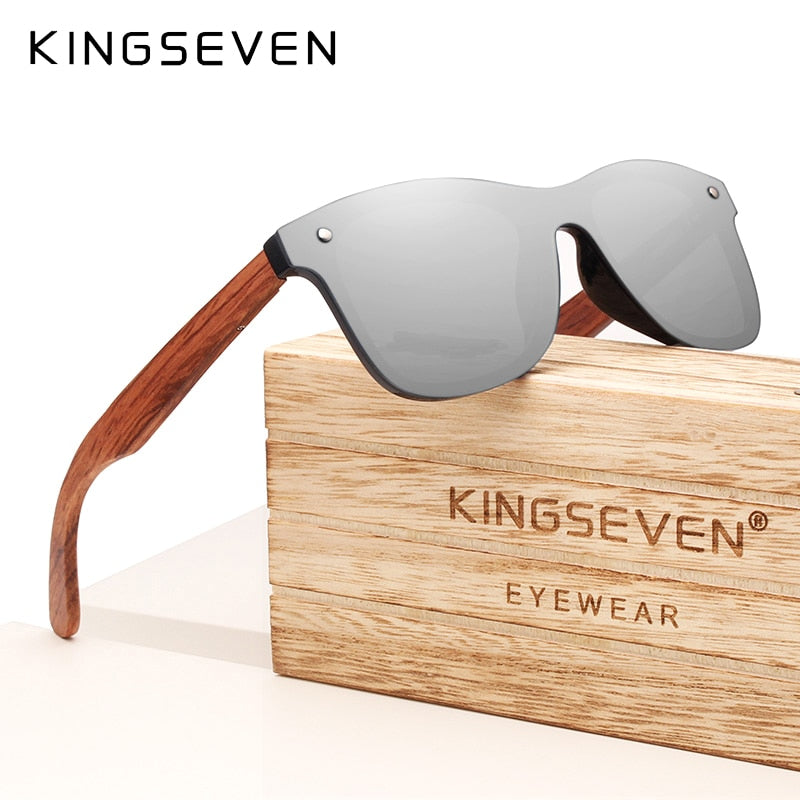 KINGSEVEN Brand Wooden Vintage Sunglasses Men Polarized UV400 Flat Lens Rimless Square Frame Women Sun Glasses Oculos Gafas
