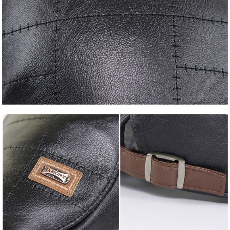 Men Beret Hat Leather Flat Cap Warm Autumn Winter Male  Adjustable High Quality Gatsby Mens Retro Beret Caps