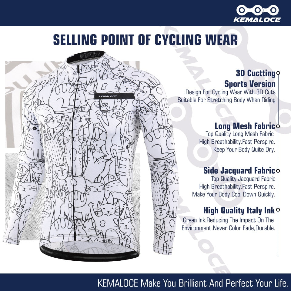 KEMALOCE White Cycling Jersey MTB Jersey 2022 Bicycle Team Cycling Shirt Men Long Sleeve Bike Wear Summer Premium Cycle Clothes
