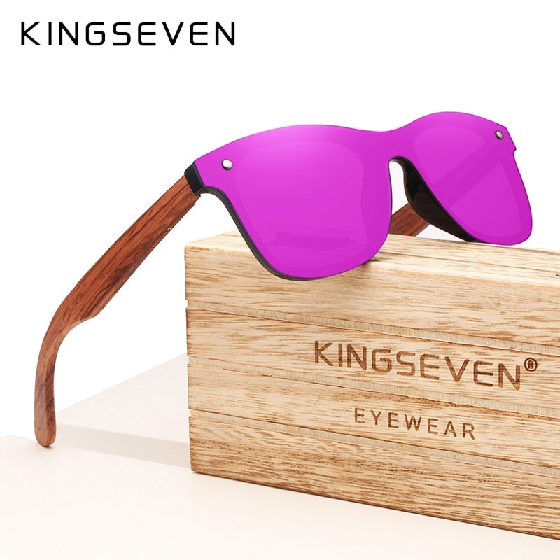 KINGSEVEN Brand Wooden Vintage Sunglasses Men Polarized UV400 Flat Lens Rimless Square Frame Women Sun Glasses Oculos Gafas