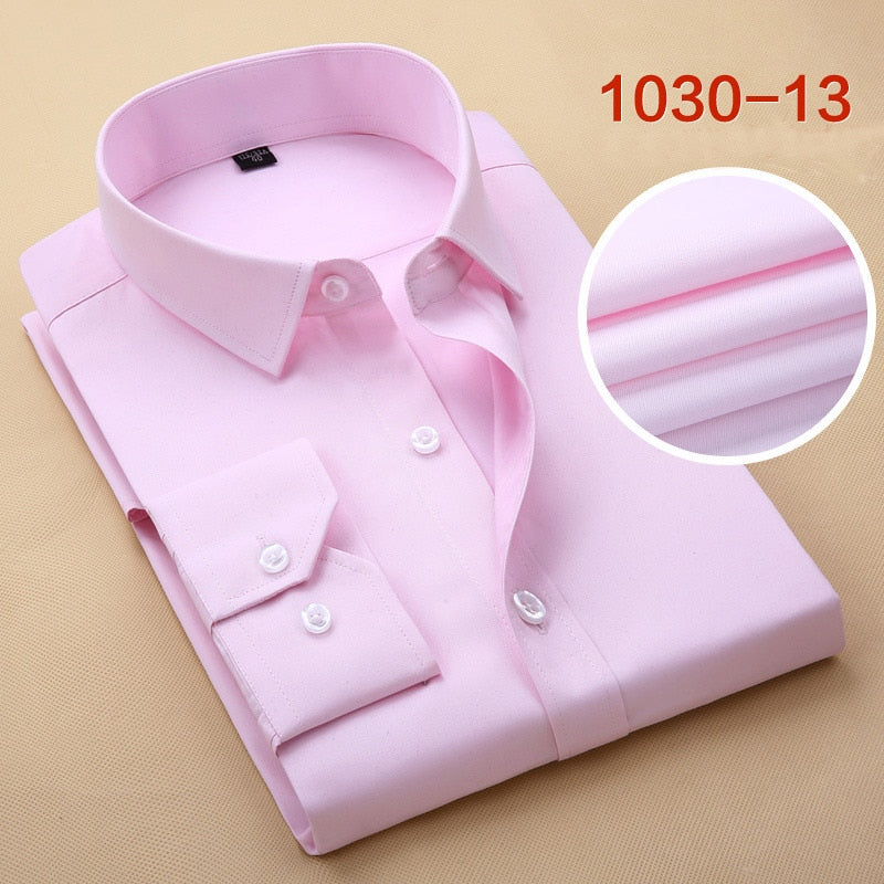 Men&#39;s Business Formal Shirts Men Work Shirts Plain Long Sleeve Solid Color Shirt No Pocket Office-wear Clothing