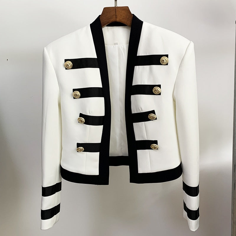 HIGH STREET Newest 2022 Designer Jacket Women's Color Block Collarless Lion Buttons Band Jacket