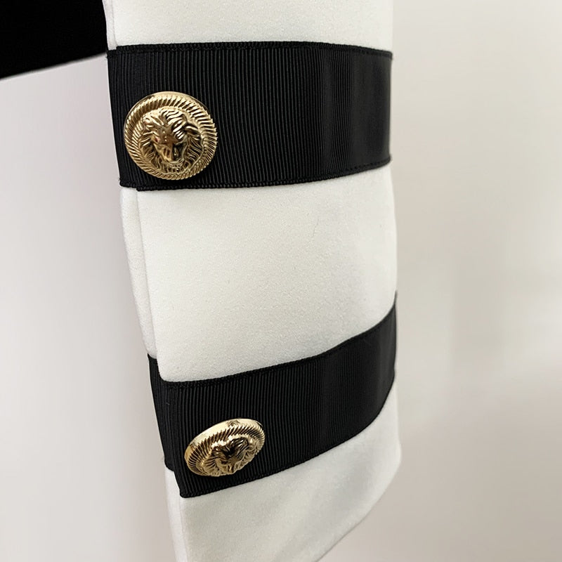 HIGH STREET Newest 2022 Designer Jacket Women's Color Block Collarless Lion Buttons Band Jacket