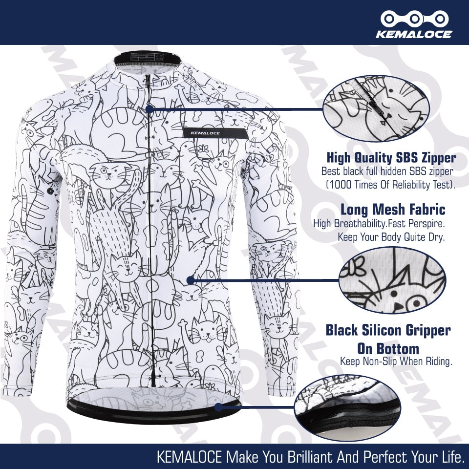 KEMALOCE White Cycling Jersey MTB Jersey 2022 Bicycle Team Cycling Shirt Men Long Sleeve Bike Wear Summer Premium Cycle Clothes