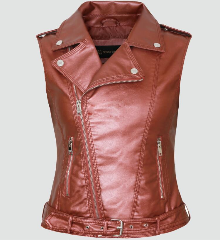 leather vests women fashion Hot PU leather vest winter belt patterns motorcycle vest slim outerwear Waistcoat Jacket in Stock