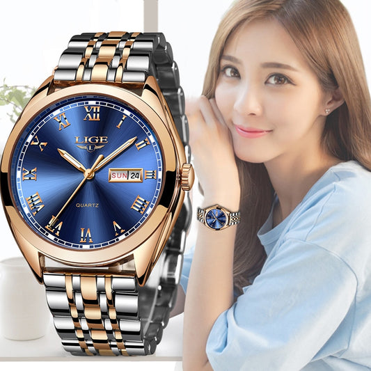 2022 LIGE New Rose Gold Women Watch Business Quartz Watch Ladies Top Brand Luxury Female Wrist Watch Girl Clock Relogio Feminin