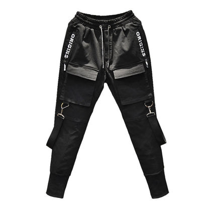 Streetwear Black Harem Pants Men Elastic Waist Punk Pants With Ribbons Casual Slim Jogger Pants Men Hip Hop Trousers