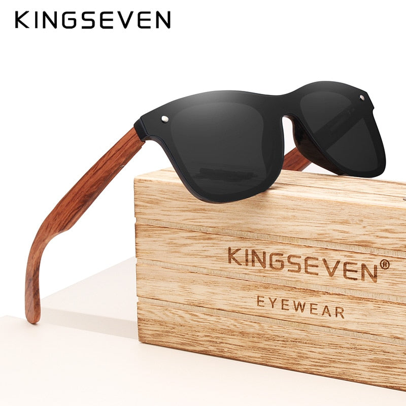 KINGSEVEN Brand Wooden Vintage Sunglasses Men Polarized UV400 Flat Lens Rimless Square Frame Women Sun Glasses Oculos Gafas