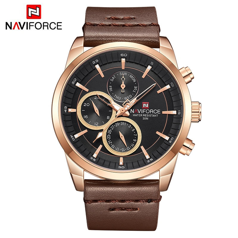 Mens Watches NAVIFORCE Top Brand Luxury Waterproof 24 hour Date Quartz Watch Man Fashion Leather Sport Wrist Watch Men Clock