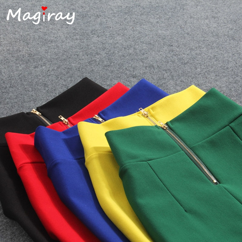Magiray High Waist Elastic Pencil Skirt Female Bodycon Skirts Womens Summer 2020 Knee Length Back Split Ladies Office Saia C571