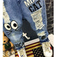 New Girls Jeans Spring Autumn Children Trousers 1-7Yrs Baby Boys Girls Jeans Boys Casual Hole Pants Cartoon Cat Jeans For Kids