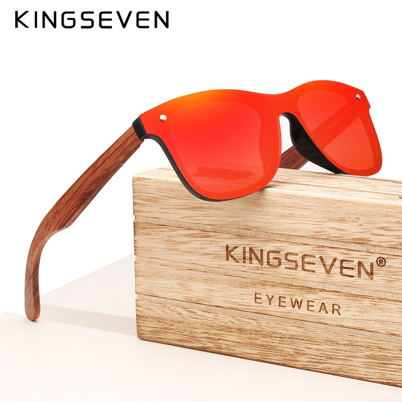 KINGSEVEN Brand Wooden Vintage Sunglasses Men Polarized UV400 Flat Lens Rimless Square Frame Women Sun Glasses Oculos Gafas