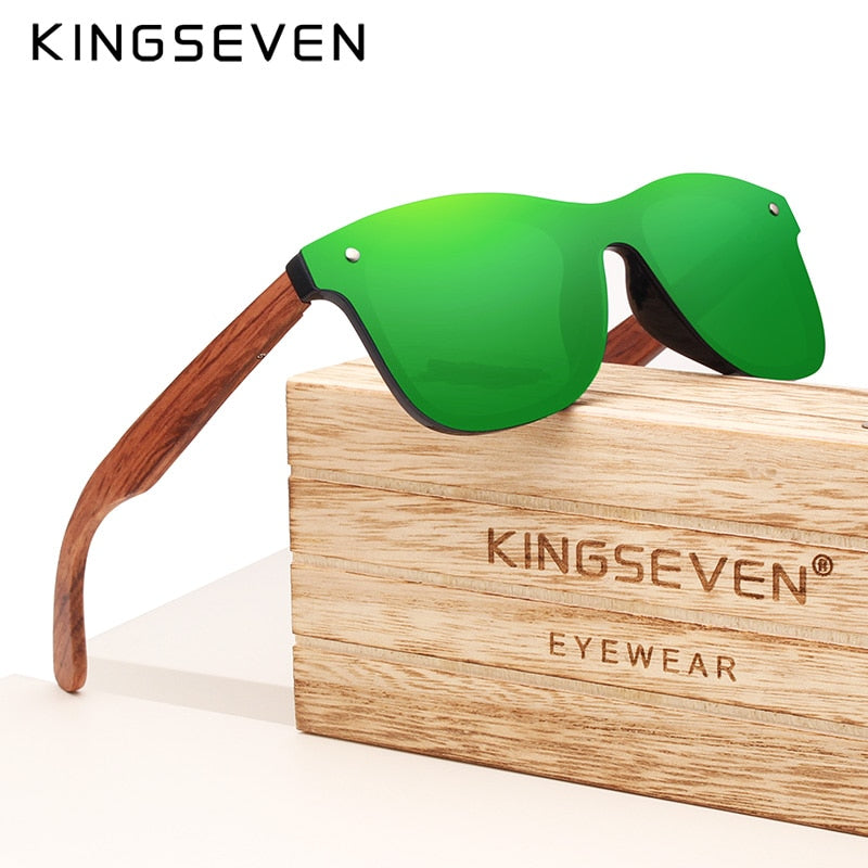 KINGSEVEN Brand Wooden Vintage Sunglasses Men Polarized UV400 Flat Lens Rimless Square Frame Women Sun Glasses Oculos Gafas