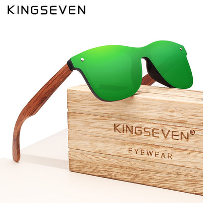 KINGSEVEN Brand Wooden Vintage Sunglasses Men Polarized UV400 Flat Lens Rimless Square Frame Women Sun Glasses Oculos Gafas