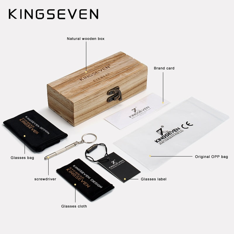 KINGSEVEN Brand Wooden Vintage Sunglasses Men Polarized UV400 Flat Lens Rimless Square Frame Women Sun Glasses Oculos Gafas
