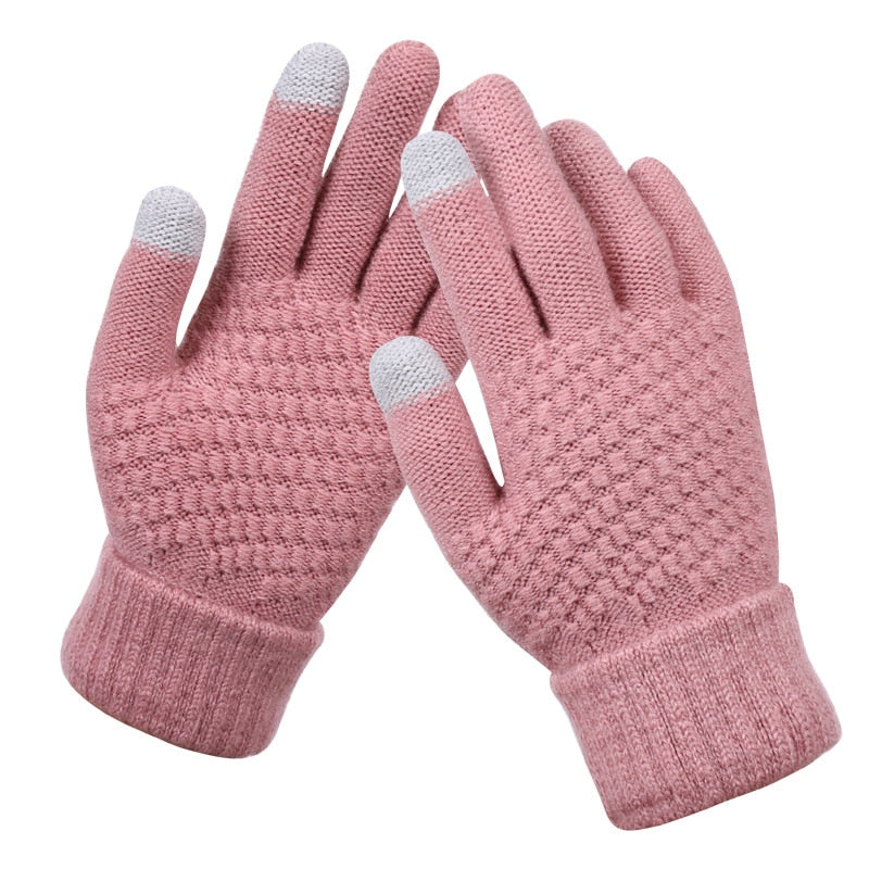 Winter Touch Screen Gloves Men Women Warm Stretch Knit Full Finger Imitation Wool Mittens Guantes Magic Crochet Luvas Thicken