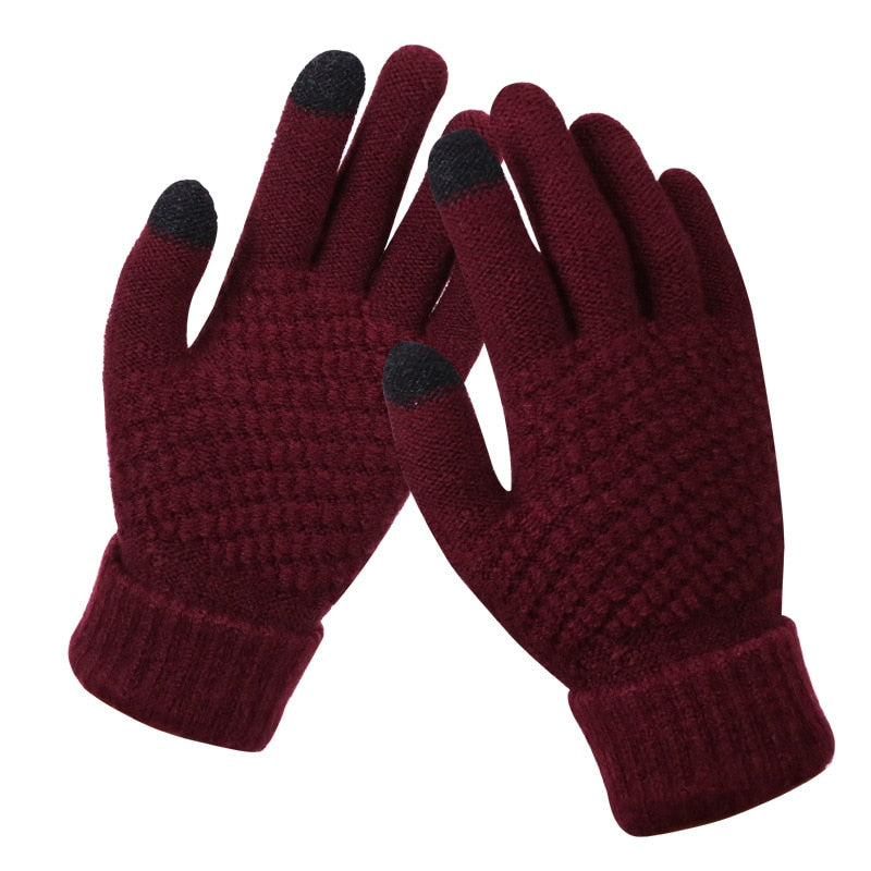 Winter Touch Screen Gloves Men Women Warm Stretch Knit Full Finger Imitation Wool Mittens Guantes Magic Crochet Luvas Thicken