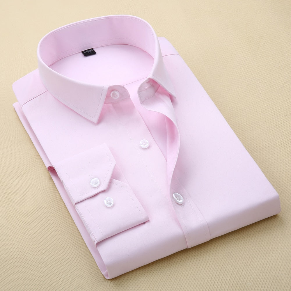 Men&#39;s Business Formal Shirts Men Work Shirts Plain Long Sleeve Solid Color Shirt No Pocket Office-wear Clothing
