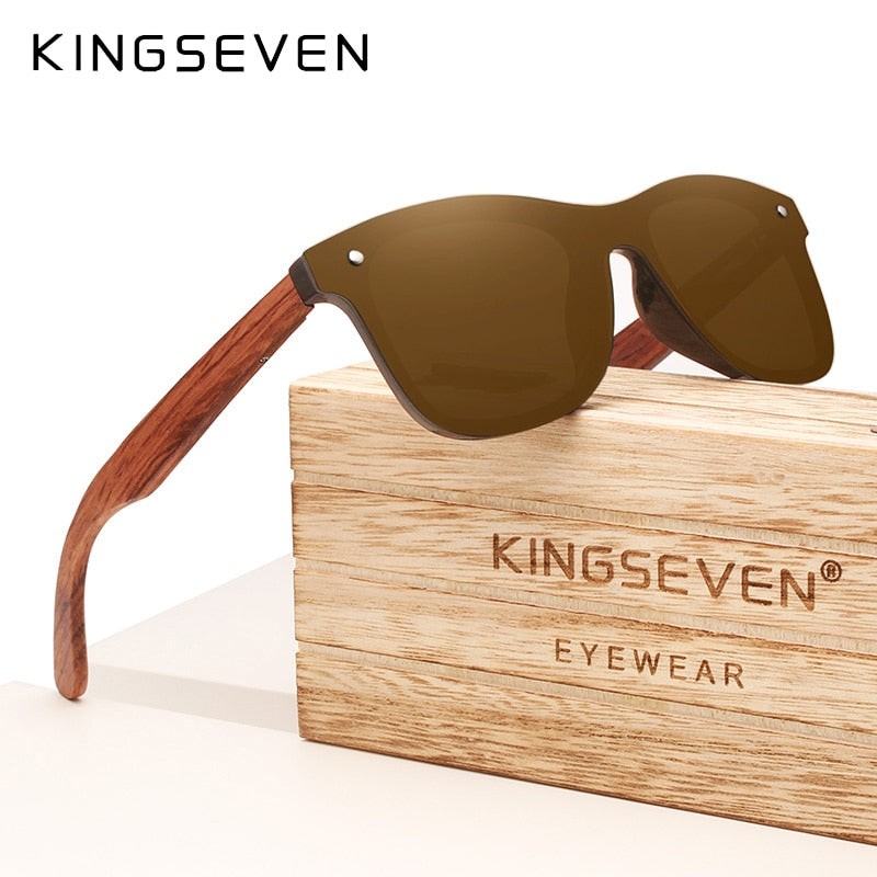 KINGSEVEN Brand Wooden Vintage Sunglasses Men Polarized UV400 Flat Lens Rimless Square Frame Women Sun Glasses Oculos Gafas