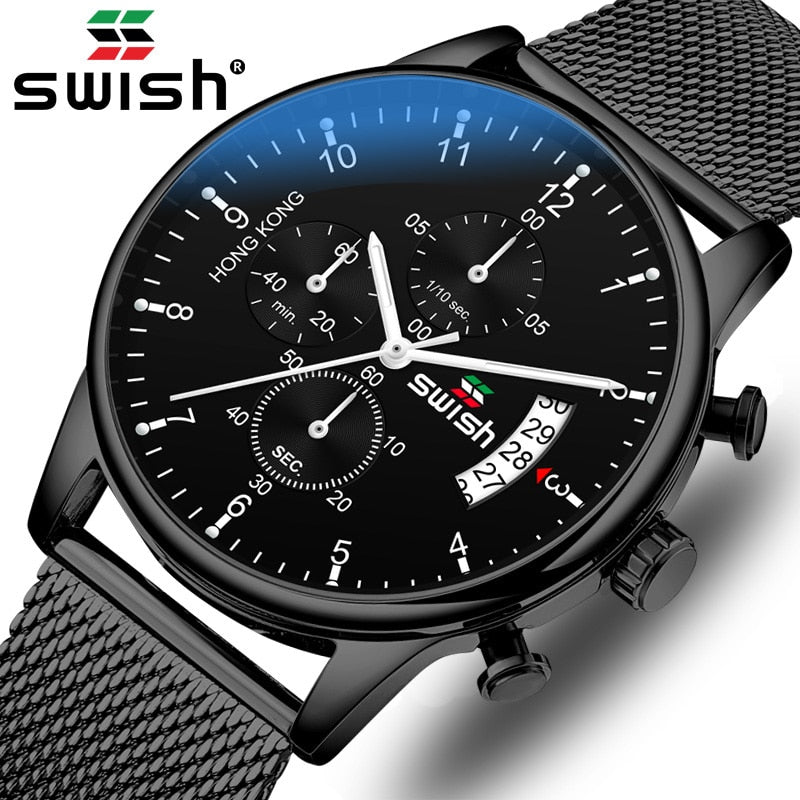 SWISH 2022 Top Brand Luxury Men Watches Waterproof Stainless Steel Wristwatch Men&#39;s Chronograph Casual Quartz Watch