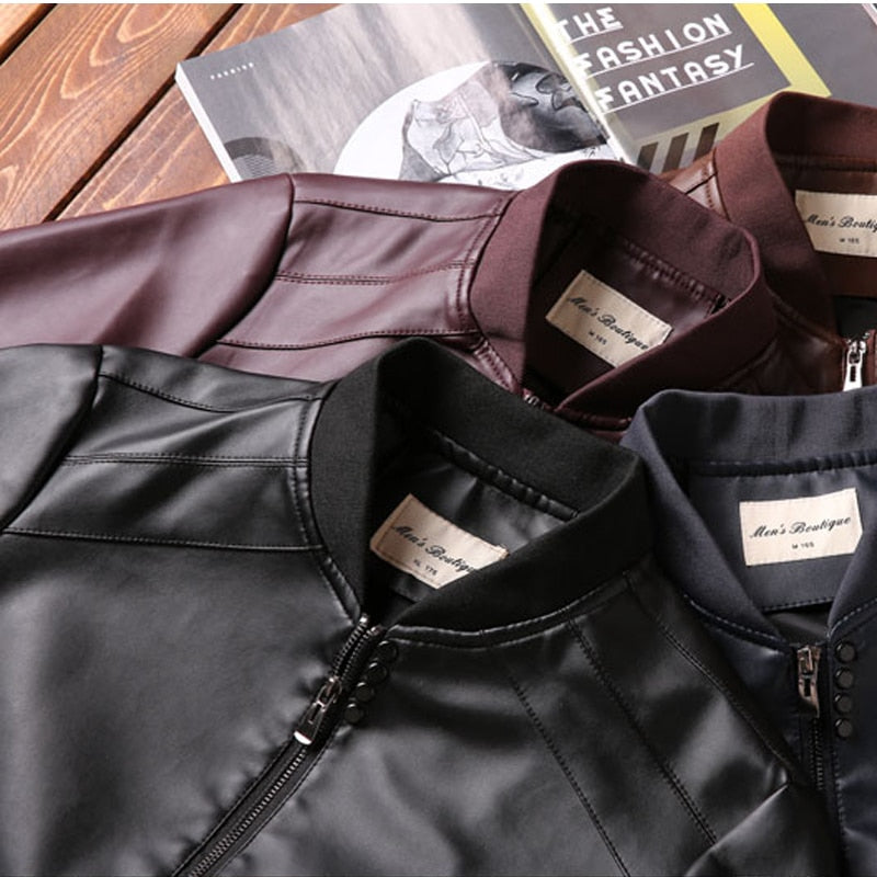 Thoshine Brand Spring Autumn Men PU Leather Jackets Buttons Thin Korean Fashion Casual Coats Outerwear Slim Fit Leather Jacket