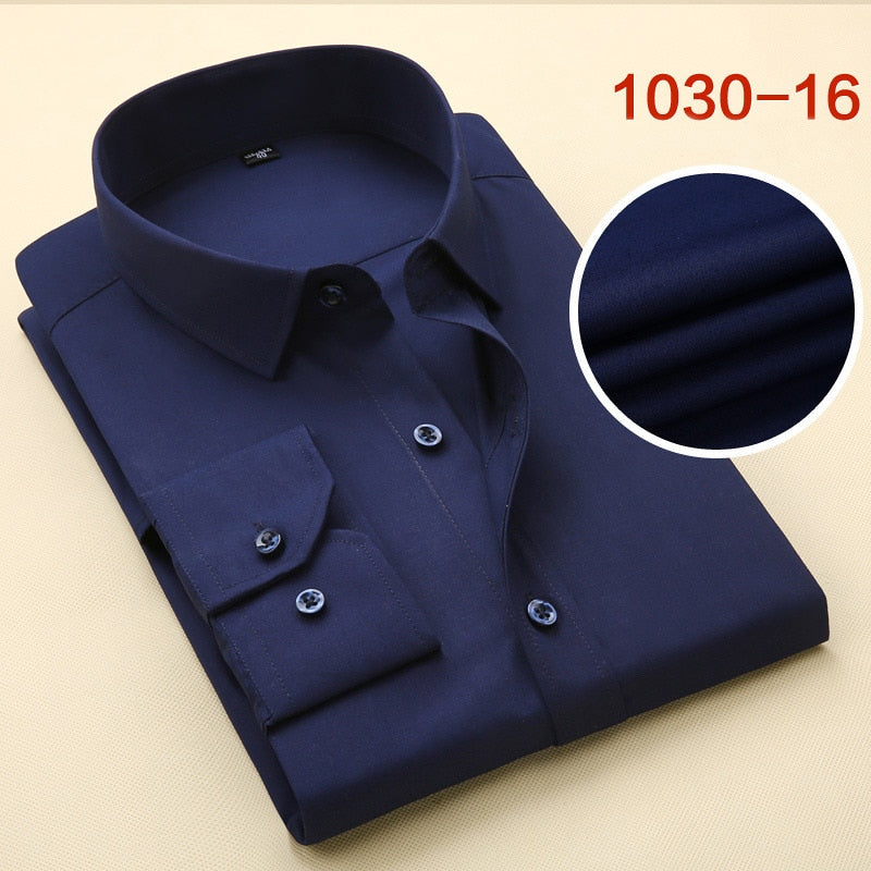 Men&#39;s Business Formal Shirts Men Work Shirts Plain Long Sleeve Solid Color Shirt No Pocket Office-wear Clothing