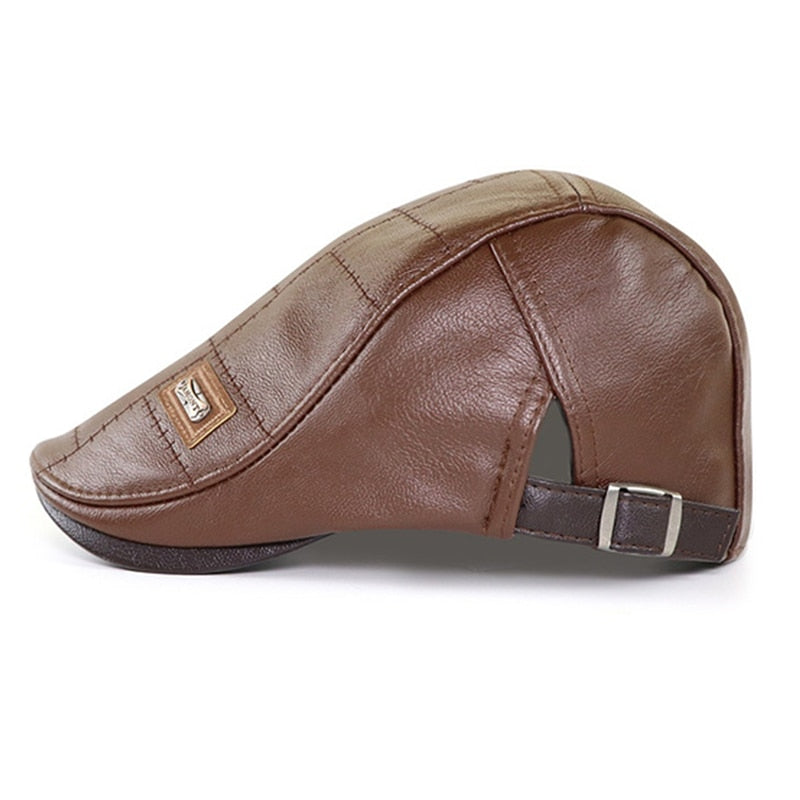 Men Beret Hat Leather Flat Cap Warm Autumn Winter Male  Adjustable High Quality Gatsby Mens Retro Beret Caps