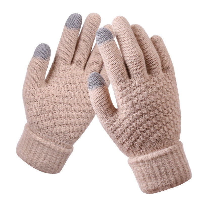 Winter Touch Screen Gloves Men Women Warm Stretch Knit Full Finger Imitation Wool Mittens Guantes Magic Crochet Luvas Thicken