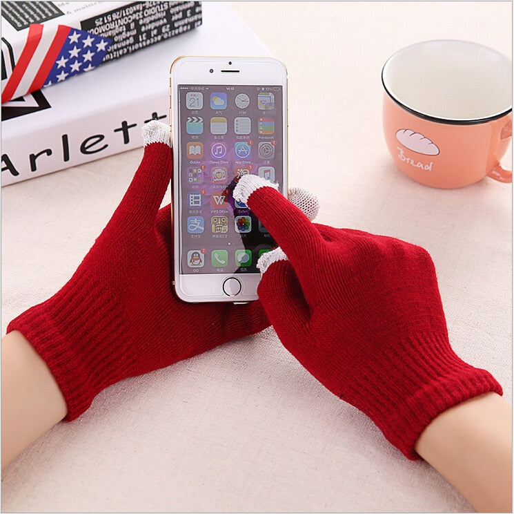 Winter Touch Screen Gloves Men Women Warm Stretch Knit Full Finger Imitation Wool Mittens Guantes Magic Crochet Luvas Thicken