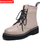 MORAZORA 2022 Genuine leather boots women shoes thick sole lace up autumn winter short ankle boots for women motorcycle boots