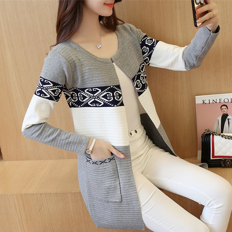 2022 Spring Women&#39;s Long Sweater Cashmere Autumn Cardigan knitting Sweater Pink Black Red Print Winter Fashion Slim Women 7479