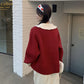 Cardigan Women Patchwork Peter Pan Collar Heart Design Lovely College Casual Young Cozy Stylish Fashion Retro Japanese Ulzzang