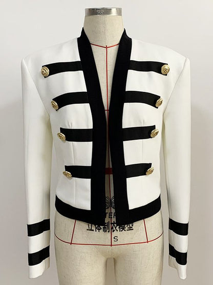 HIGH STREET Newest 2022 Designer Jacket Women's Color Block Collarless Lion Buttons Band Jacket